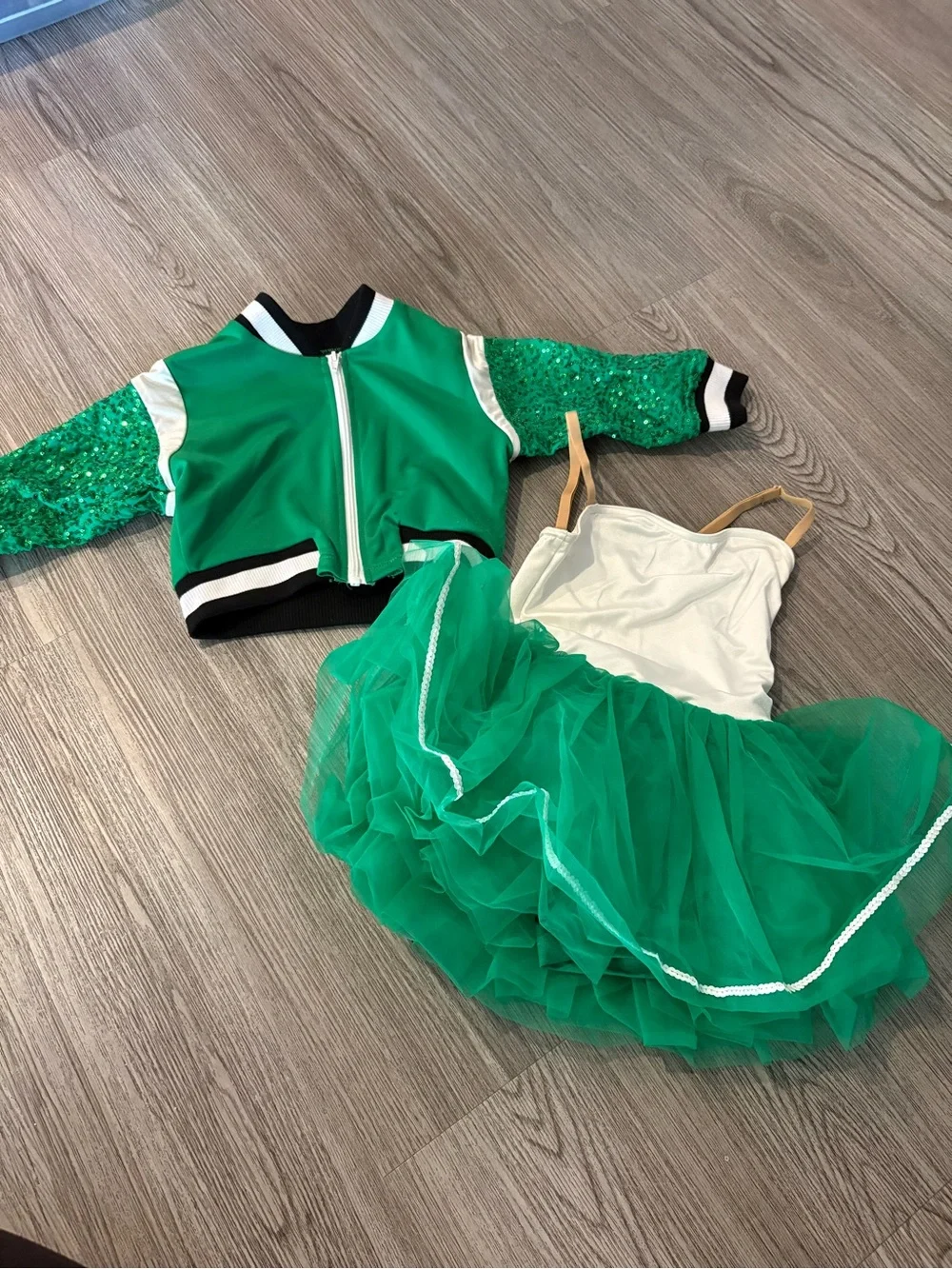 Weissman Green Sequin Sleeve Jacket and Green Tulle Tutu Dress